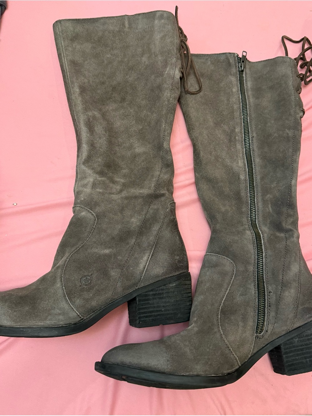 Born Taupe Suede Over-the-Knee Boots with Side Zip USED